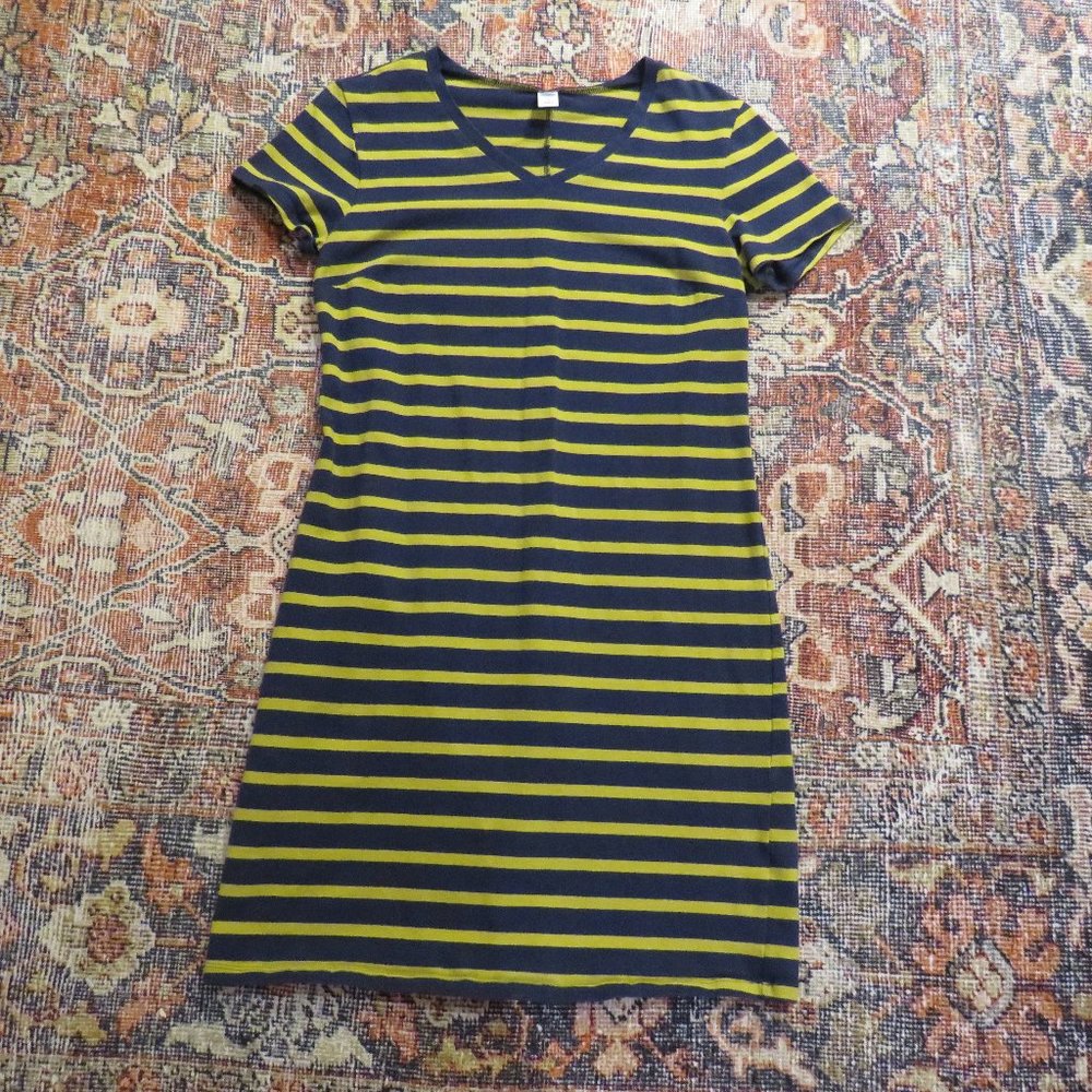 Old Navy Striped Fitted T-Shirt Dress / Navy Blue and Lime Green / Size: L
